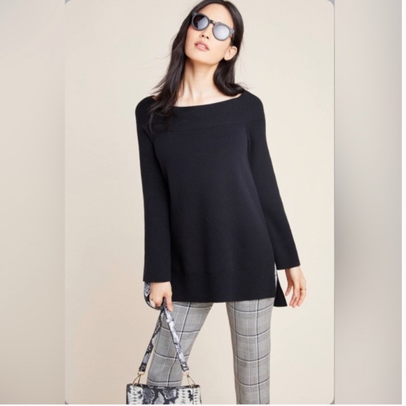 Anthropologie Black Elise Ribbed Sweater Cardigan Top W-148 Size Small - Picture 1 of 13